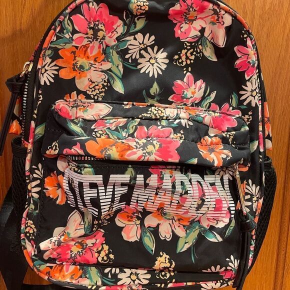 Steve Madden Black Orange and Pink Floral Print Backpack 9x10 - Picture 14 of 16